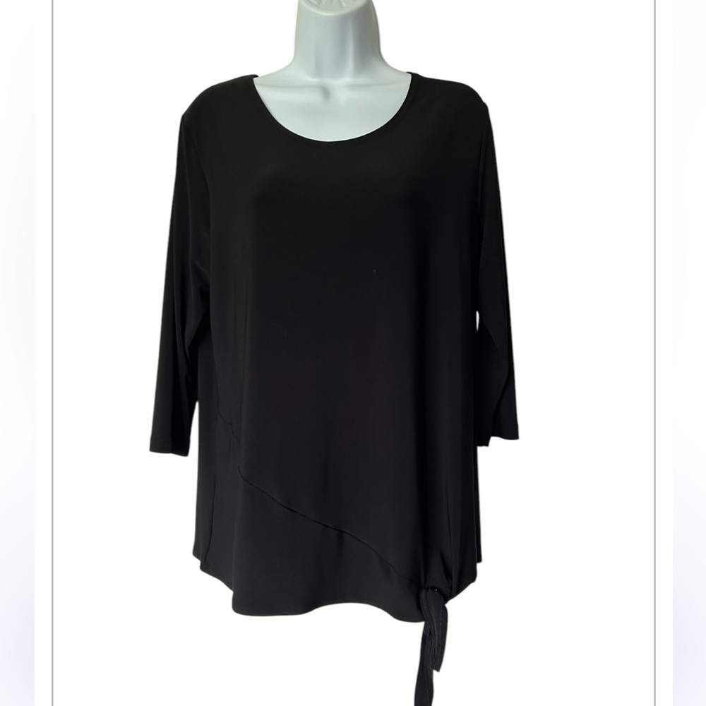 Sympli black top tunic scoop neck 3/4 sleeve ties at hem excellent Size 12